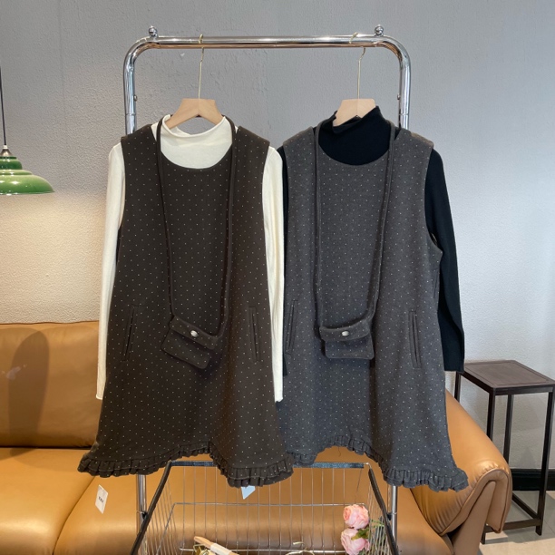 新疆包邮【1671】打底波点背心裙三件套（配包包）打底长52裙长80