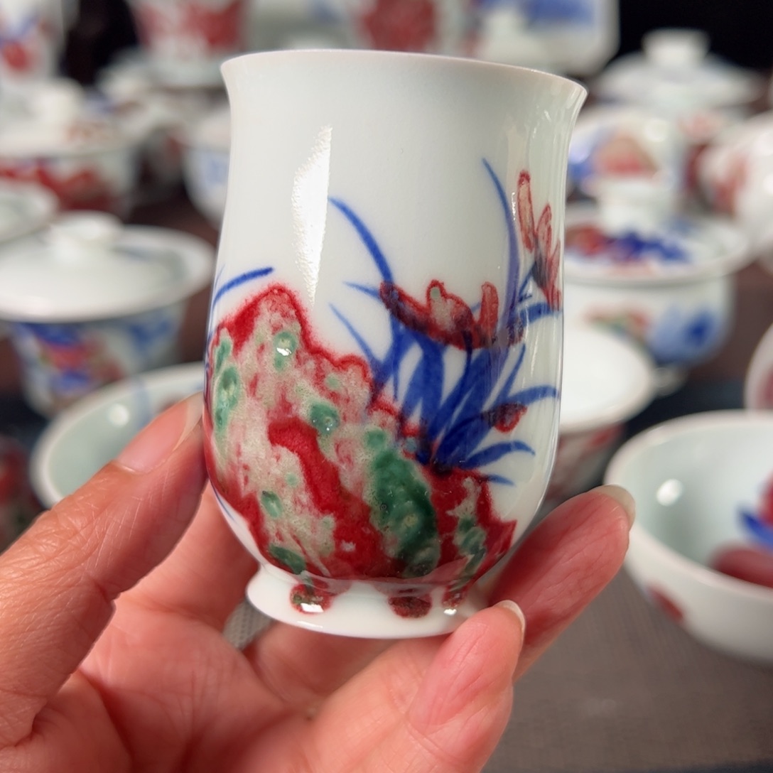 杯原矿青花釉里红瓷器