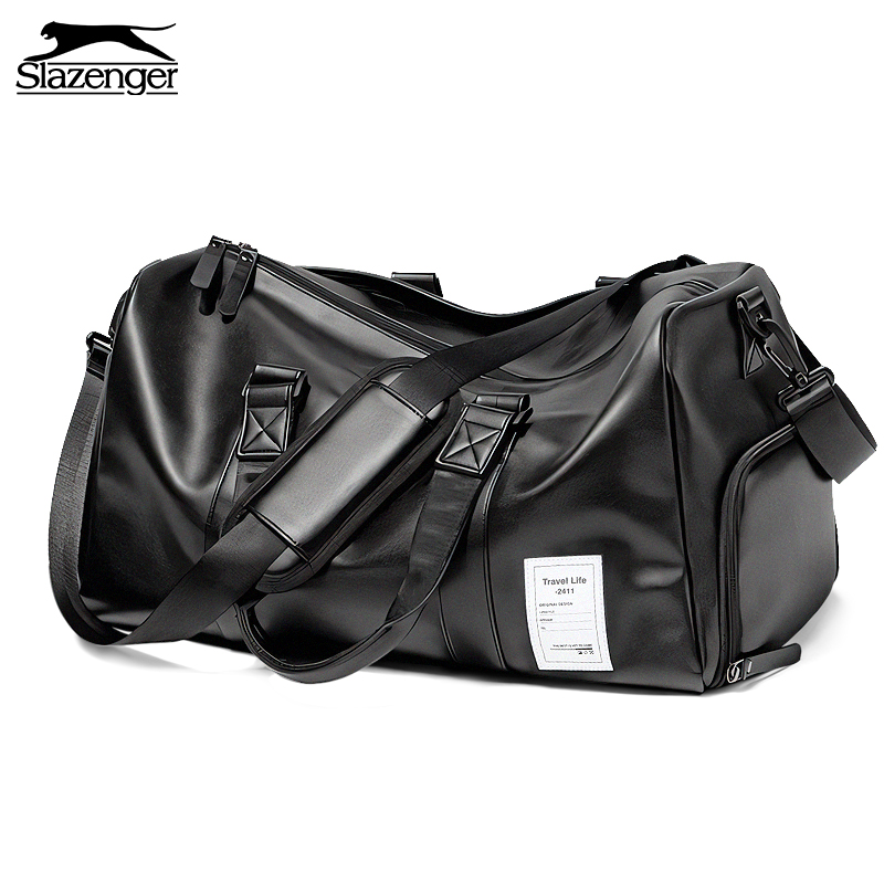 Slazenger/史莱辛格旅行包男大容量健身行李包PU皮旅行袋干湿分离