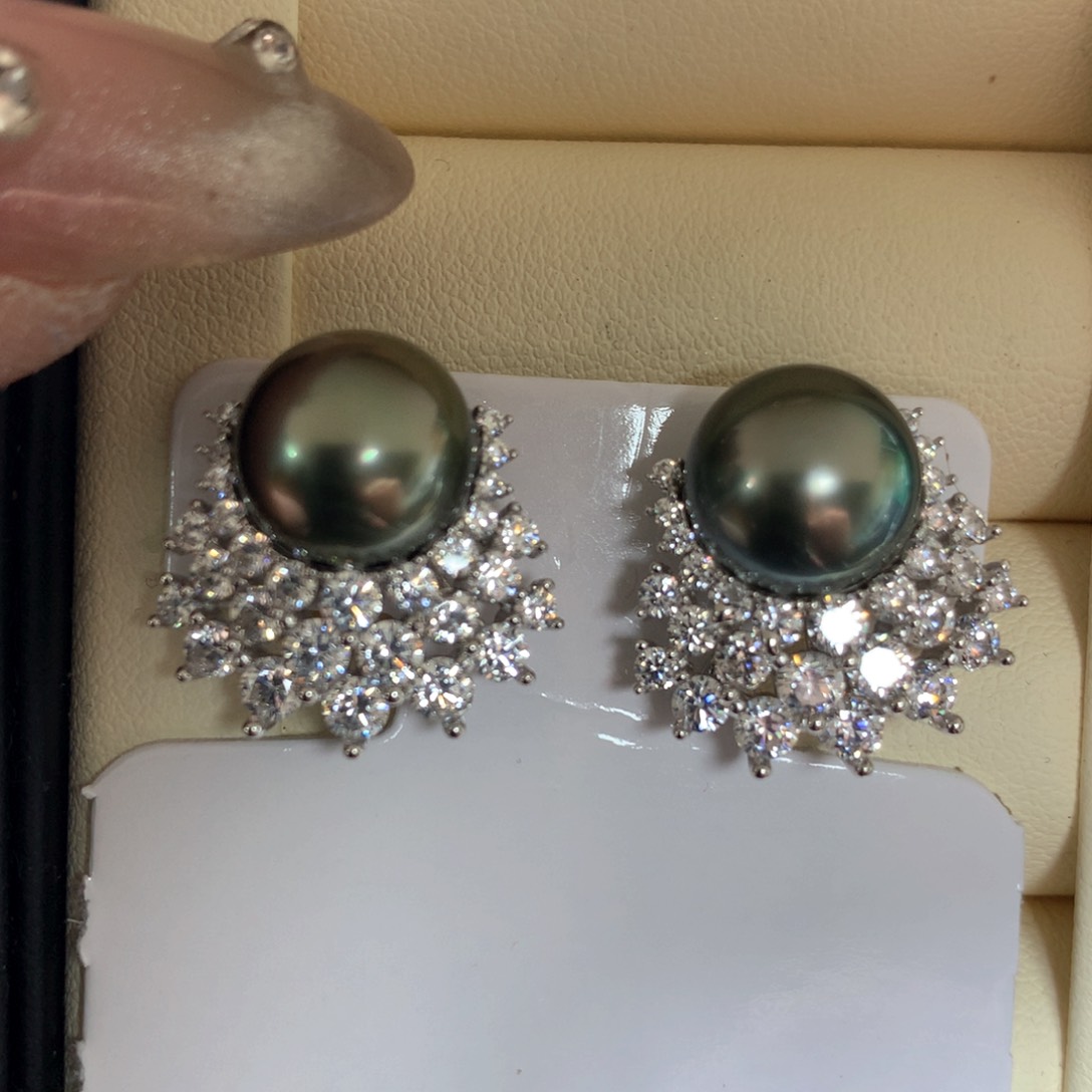 海水珍珠耳饰银S925镶嵌