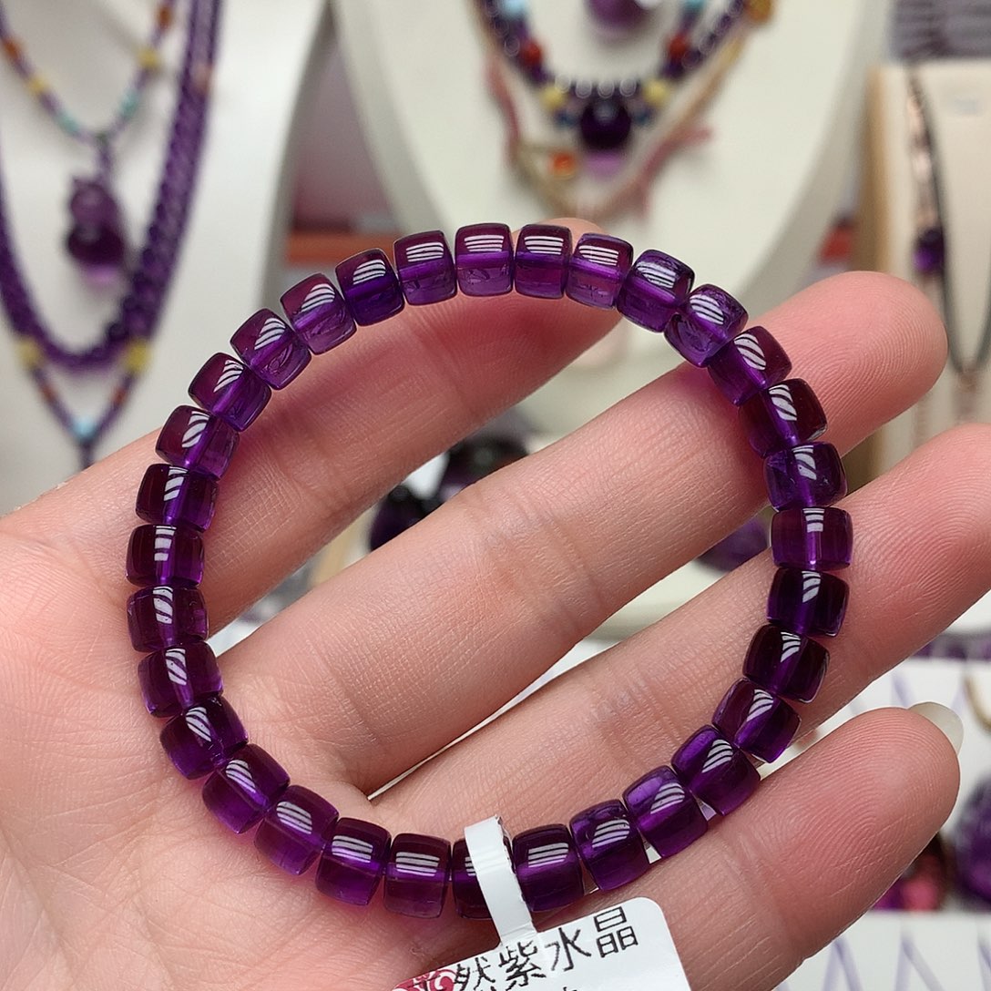 紫晶老型手串7m m未镶嵌吃***?