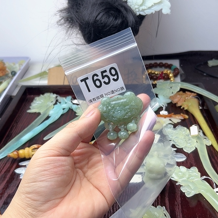蛇纹石玉发饰合金呆****丶