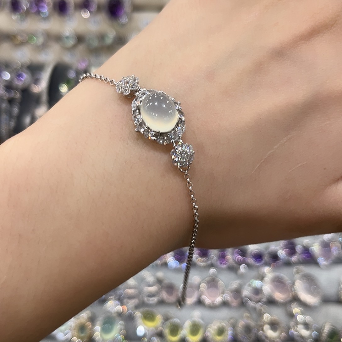 蛇纹石玉银S925镶嵌女款꧁***꧂手链