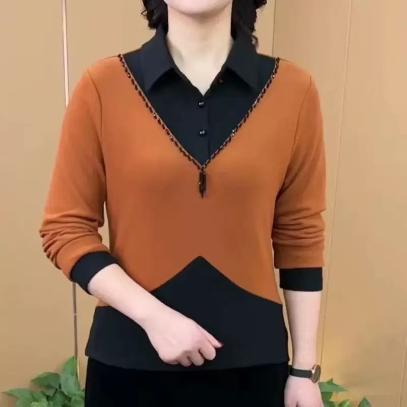 秋冬洋气拼接百搭显瘦女士打底上衣