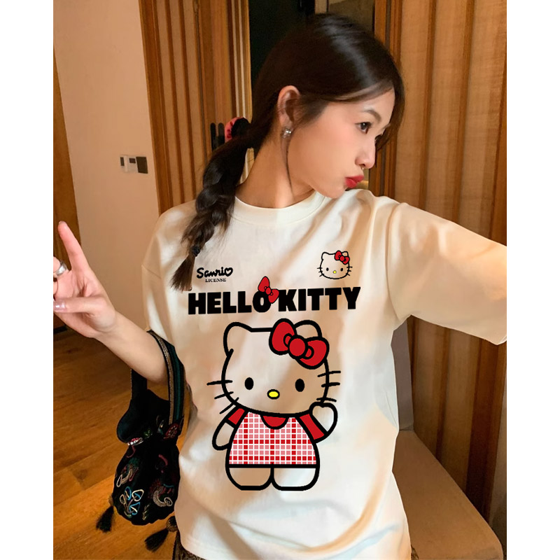 240克纯棉KT卡通印花潮牌百搭t恤圆领上衣洋气女装夏季韩版休闲t