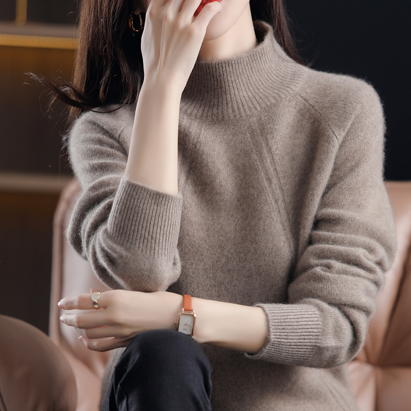 专柜正品秋冬新款100%纯羊绒衫女半高领加厚毛衣显瘦针织打底衫