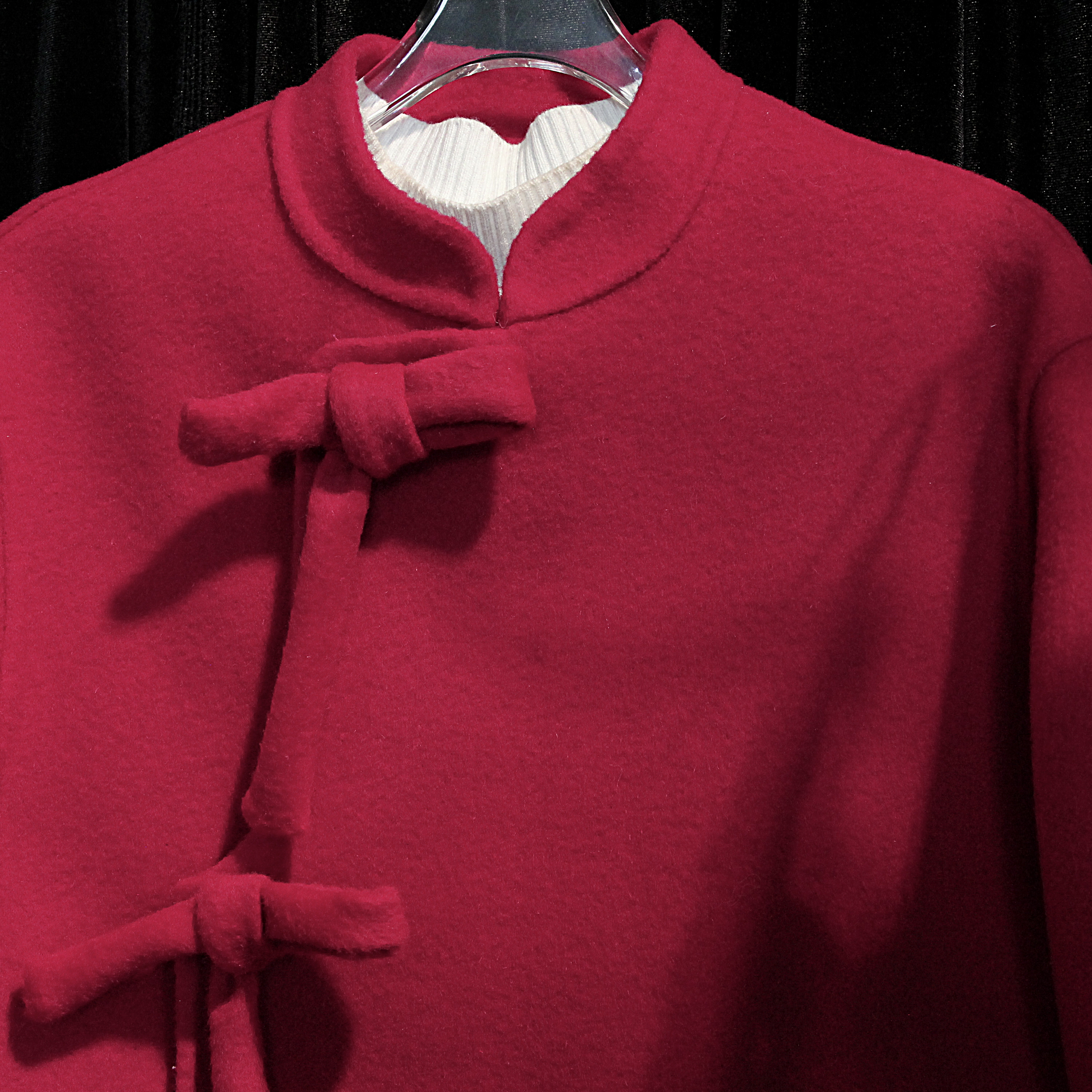 立领大蝴蝶结童装双面羊毛大衣短款中国风T24009