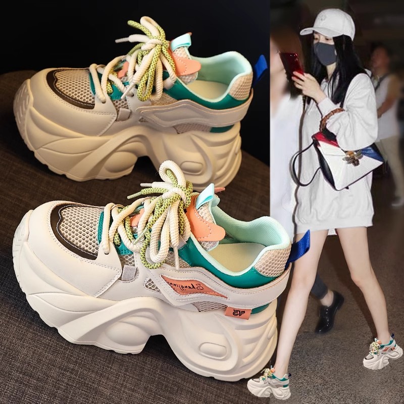 欧货老爹鞋女2025夏季新款爆透气网面休闲鞋子百搭厚底内增高女鞋