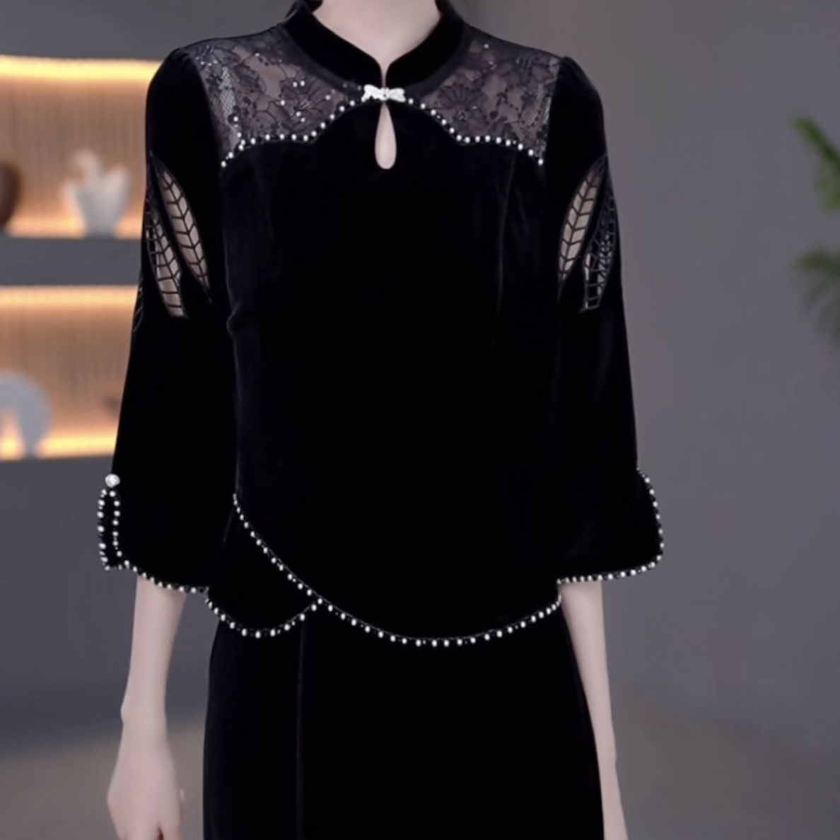 高级丝绒新中式气质国风旗袍裙2025秋季新款假俩件婆婆修身旗袍