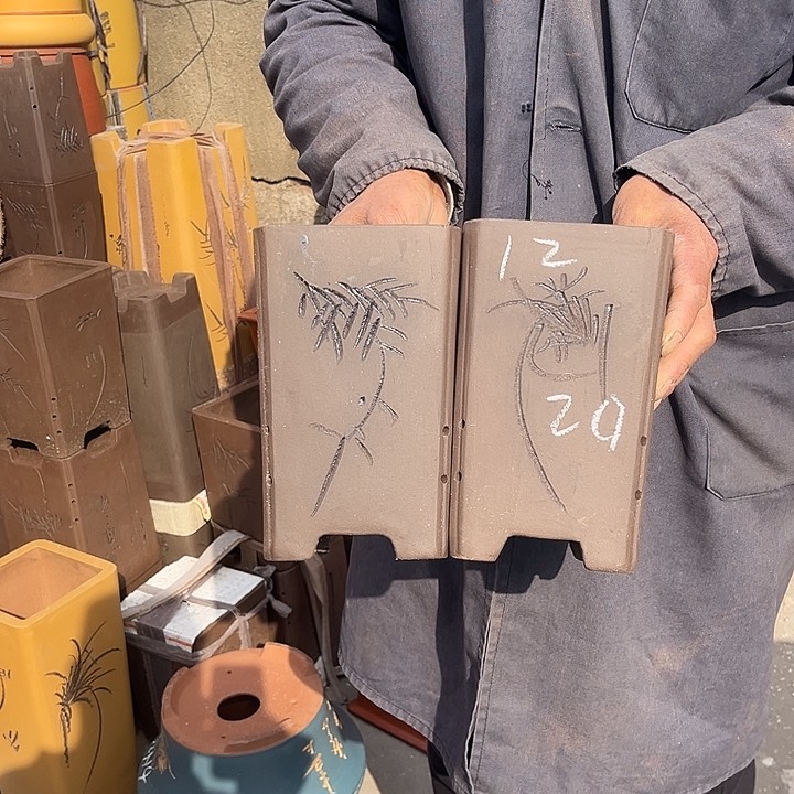 紫砂紫砂花盆和一