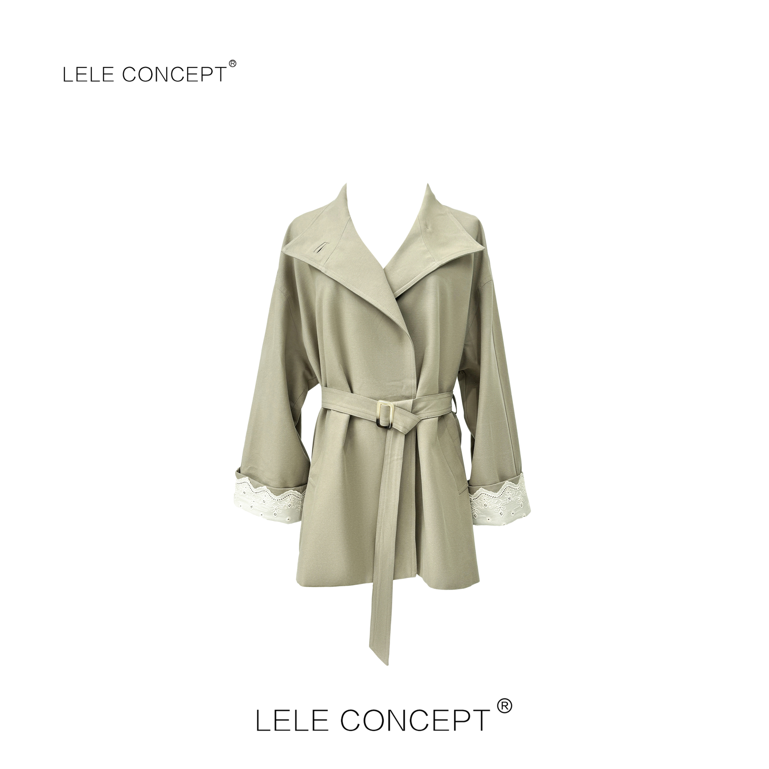LELE CONCEPT｜「夭夭」 时尚气质款蕾丝袖中款风衣Y0565