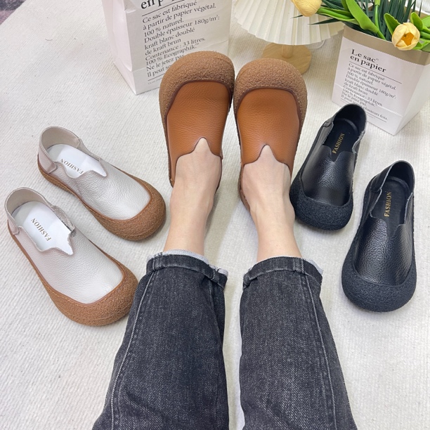 春季新款真皮防滑休闲缝制复古单鞋包头舒适懒人女单鞋休闲时尚ol