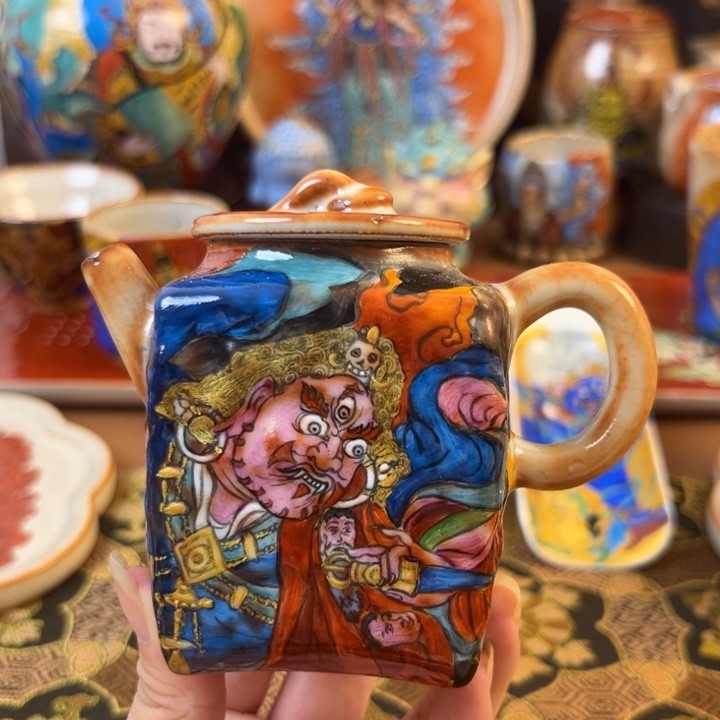 志野柴烧忿怒莲师茶壶