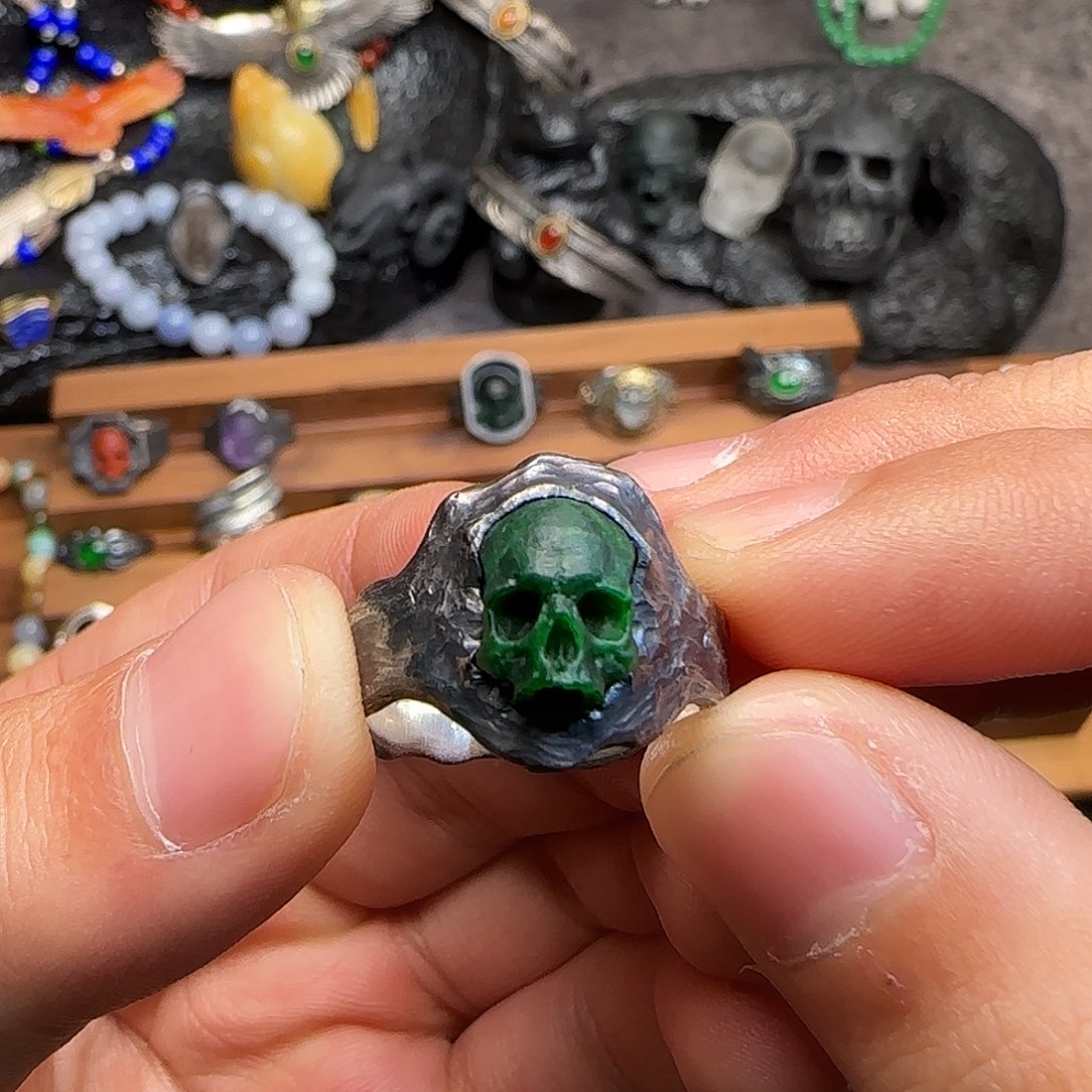 叶***界翡翠银S925镶嵌戒指