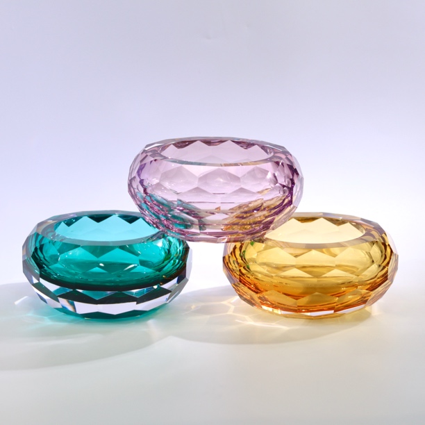 晶莹美学【钻面设计透明果碗】轻奢创意时尚客厅高档水晶琉璃摆件