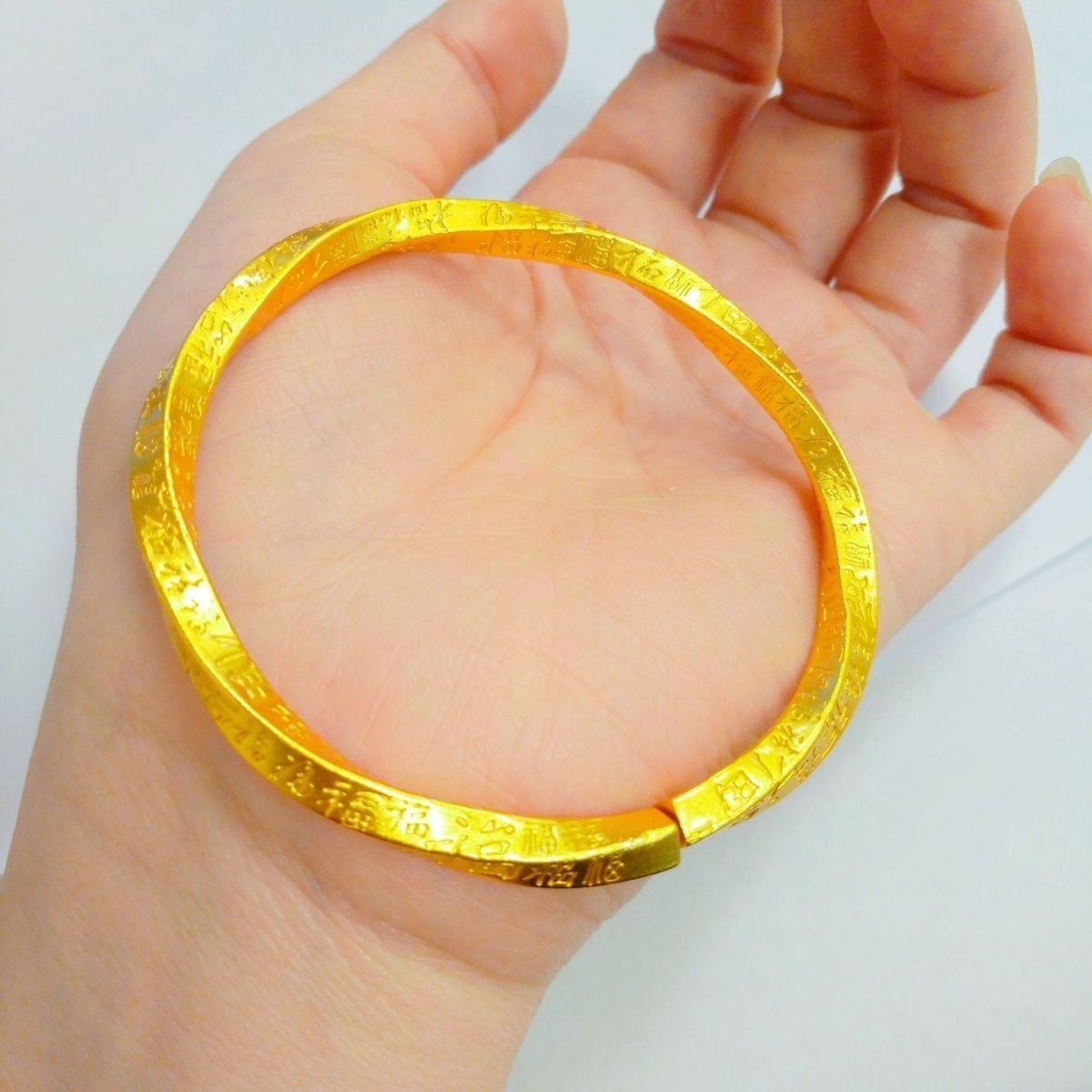 合金錾刻百福手镯女款实心福字扭转乾坤国潮风中式开口手饰送老婆