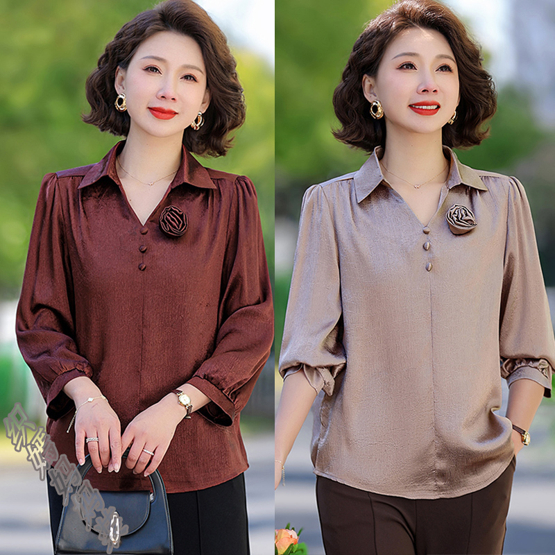 妈妈春装翻领衬衫2025新款洋气高贵小衫气质中老年女装夏装上衣服