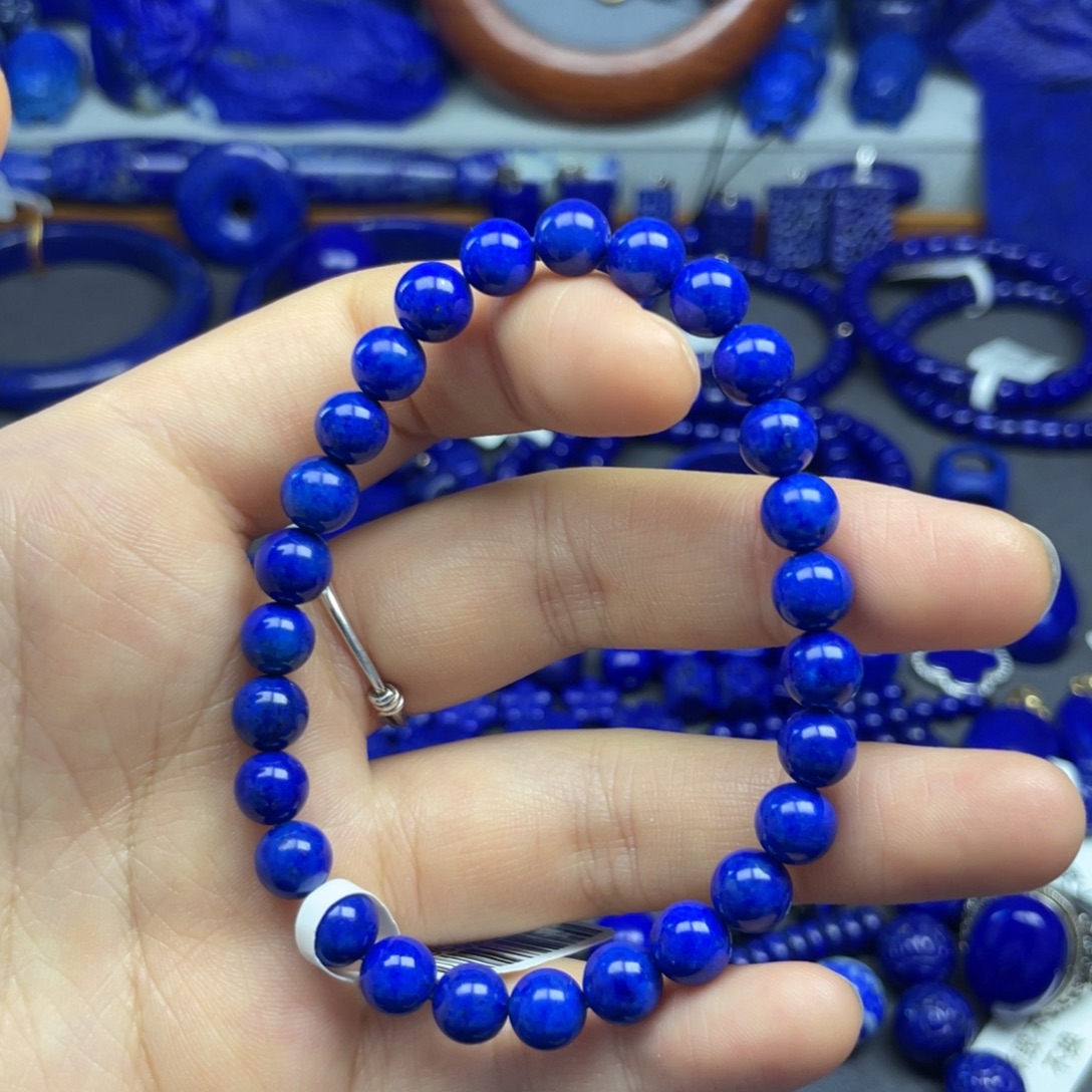 青金石未镶嵌圆珠手串7+