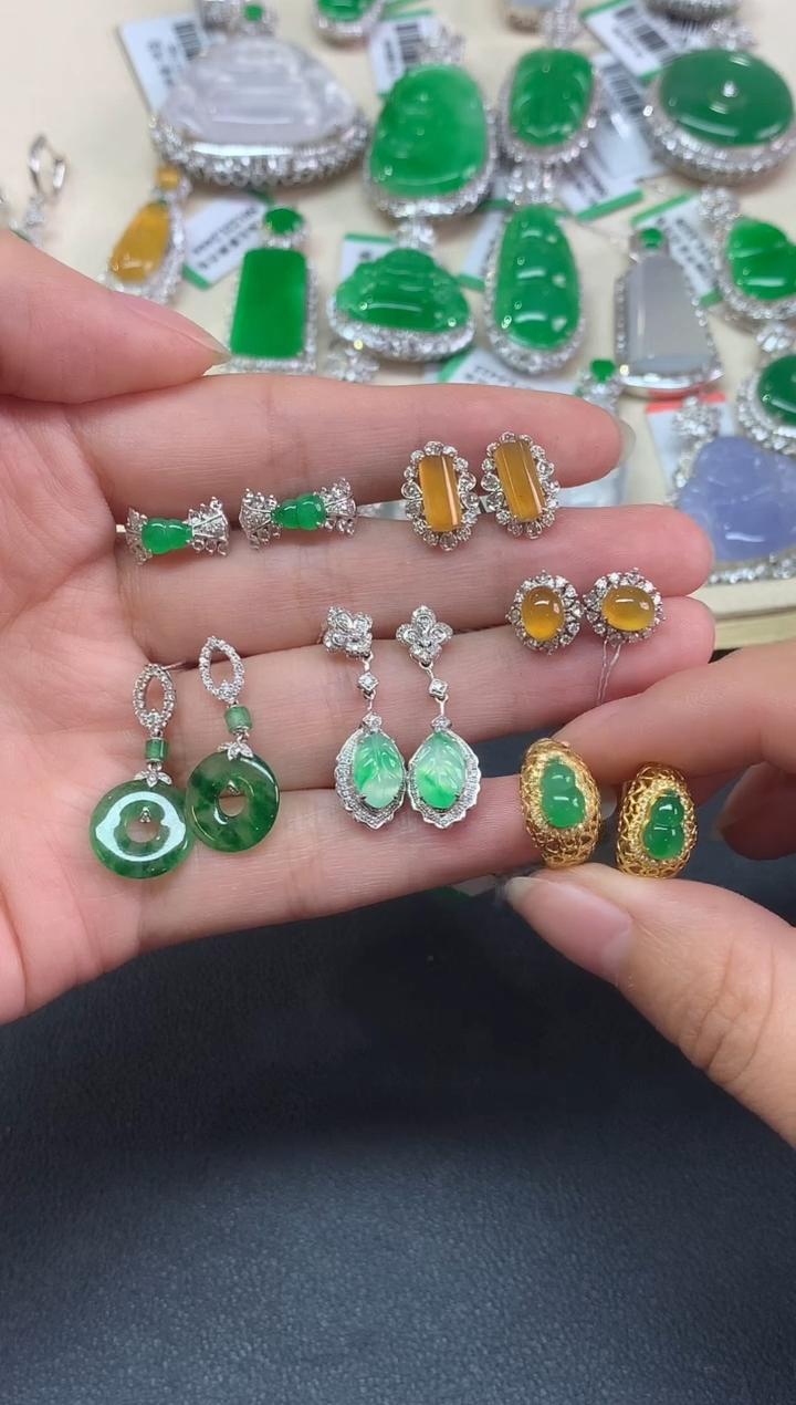 【彩虹盘】翡翠耳饰-18K金-多样性发一件-xy012|CXQ21