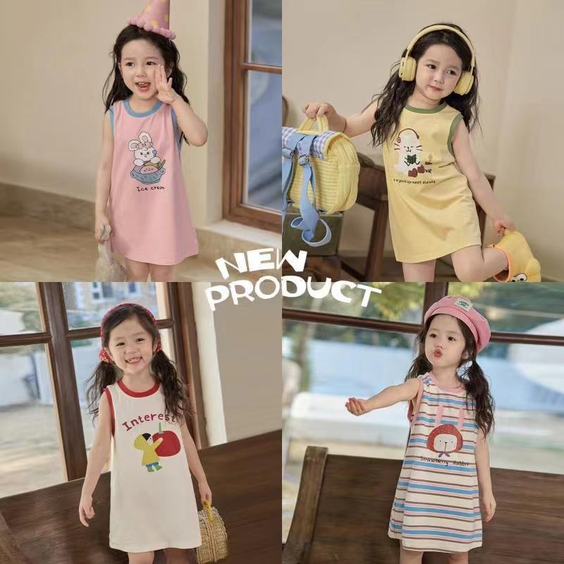 女童纯棉背心连衣裙女宝无袖外穿休闲撞色背心裙夏季薄款公主裙子