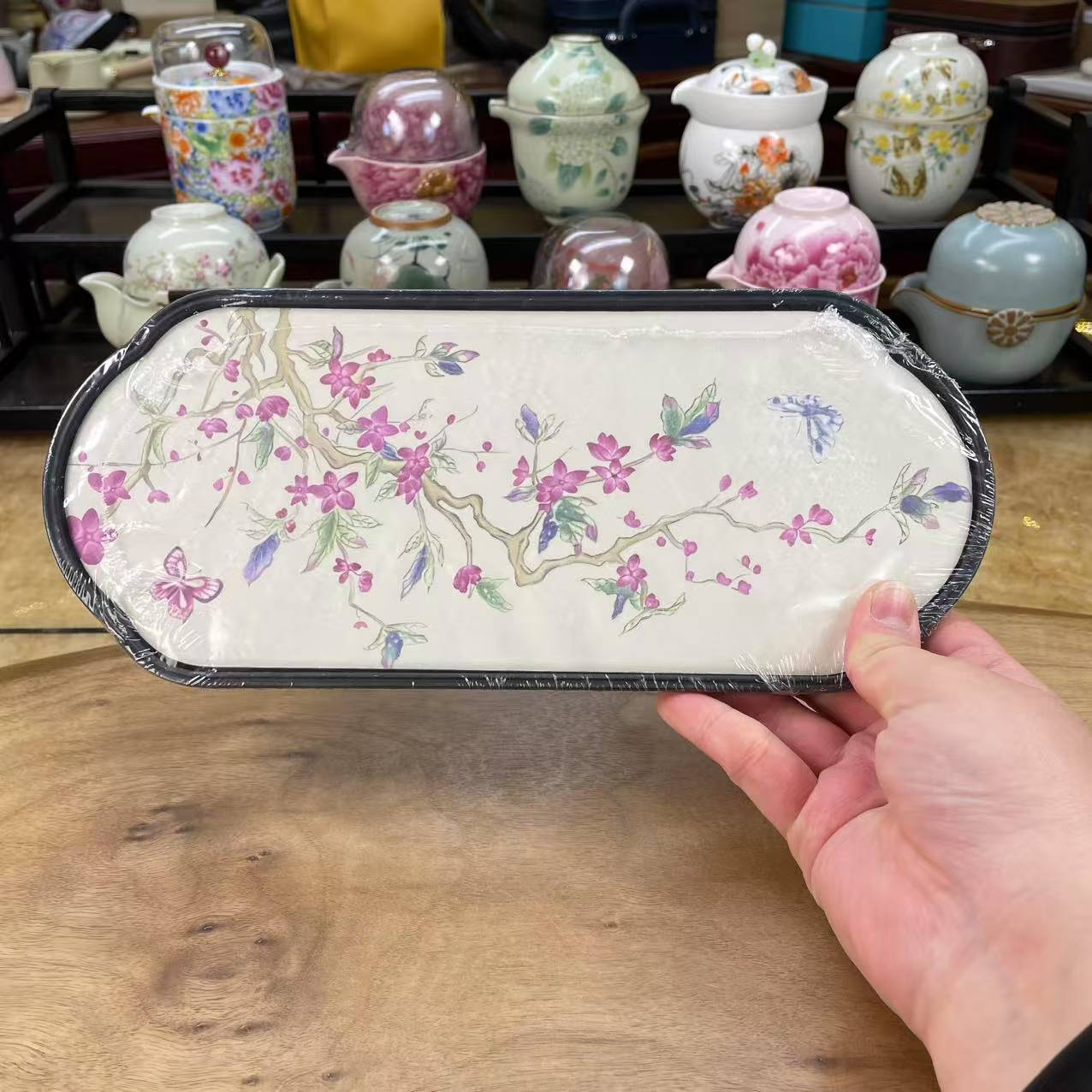 长方桃花盘1625吸水茶盘家用陶瓷干泡台