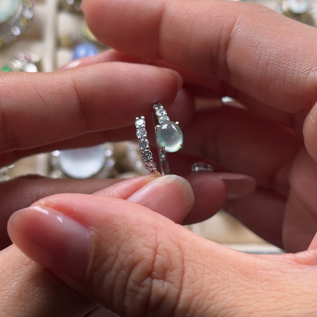 翡翠银S925镶嵌戒指缅甸天然翡翠Ａ货