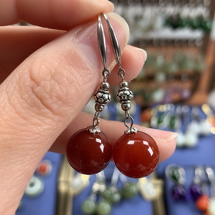 玛瑙/玉髓耳饰银S925镶嵌12左右