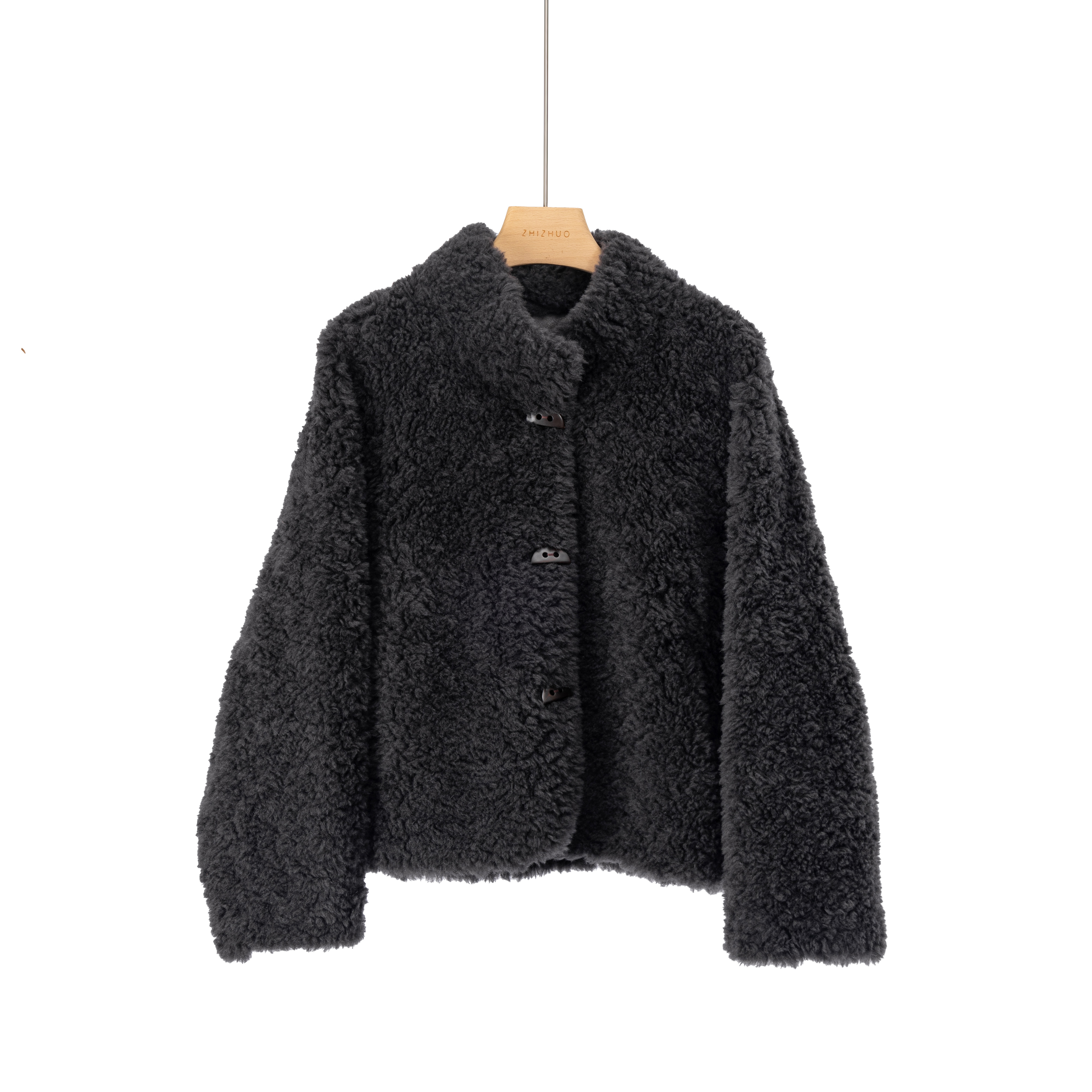 独角戏2025新款冬季时尚气质短款立领舒适羊毛外套