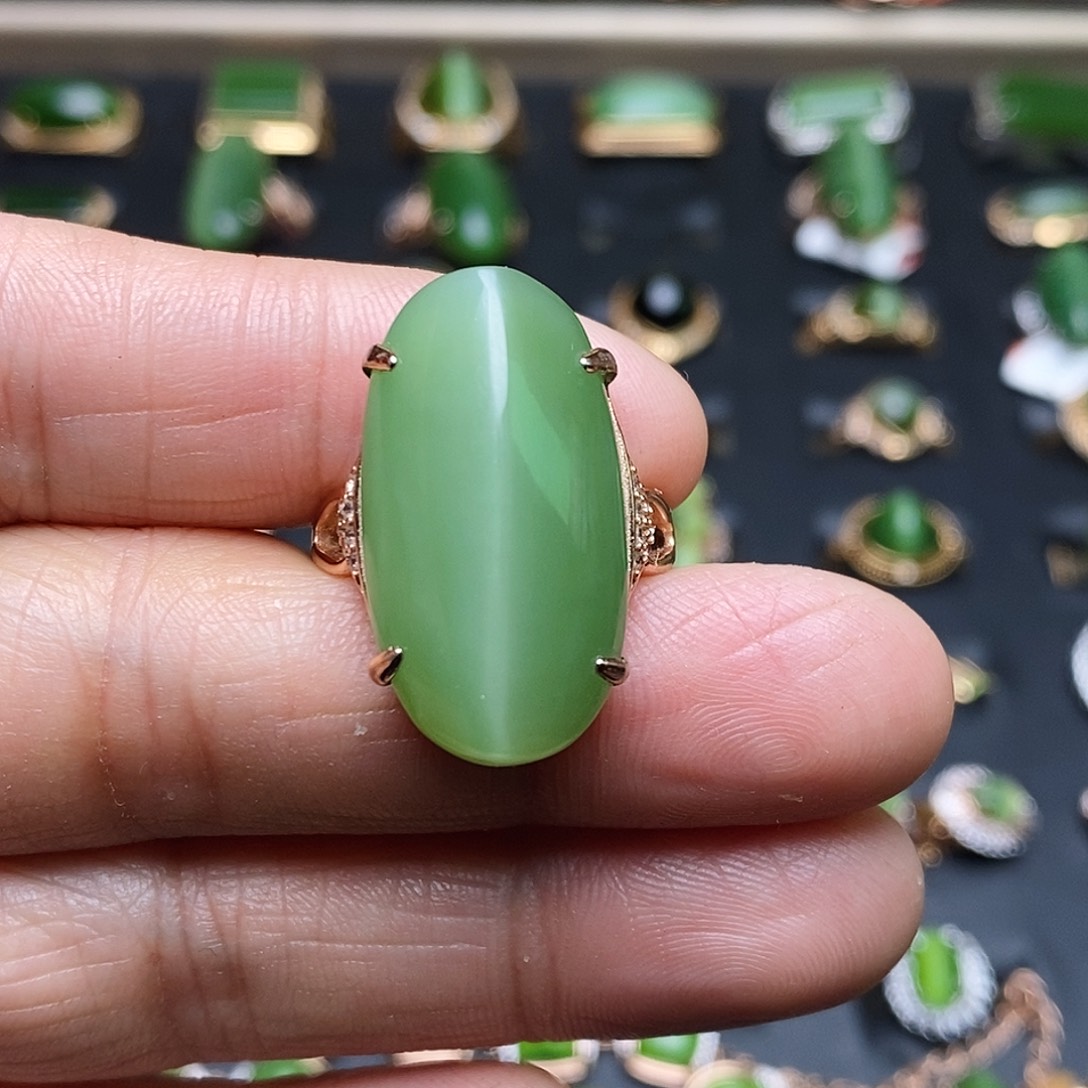 和田玉（碧玉）戒指银S925镶嵌