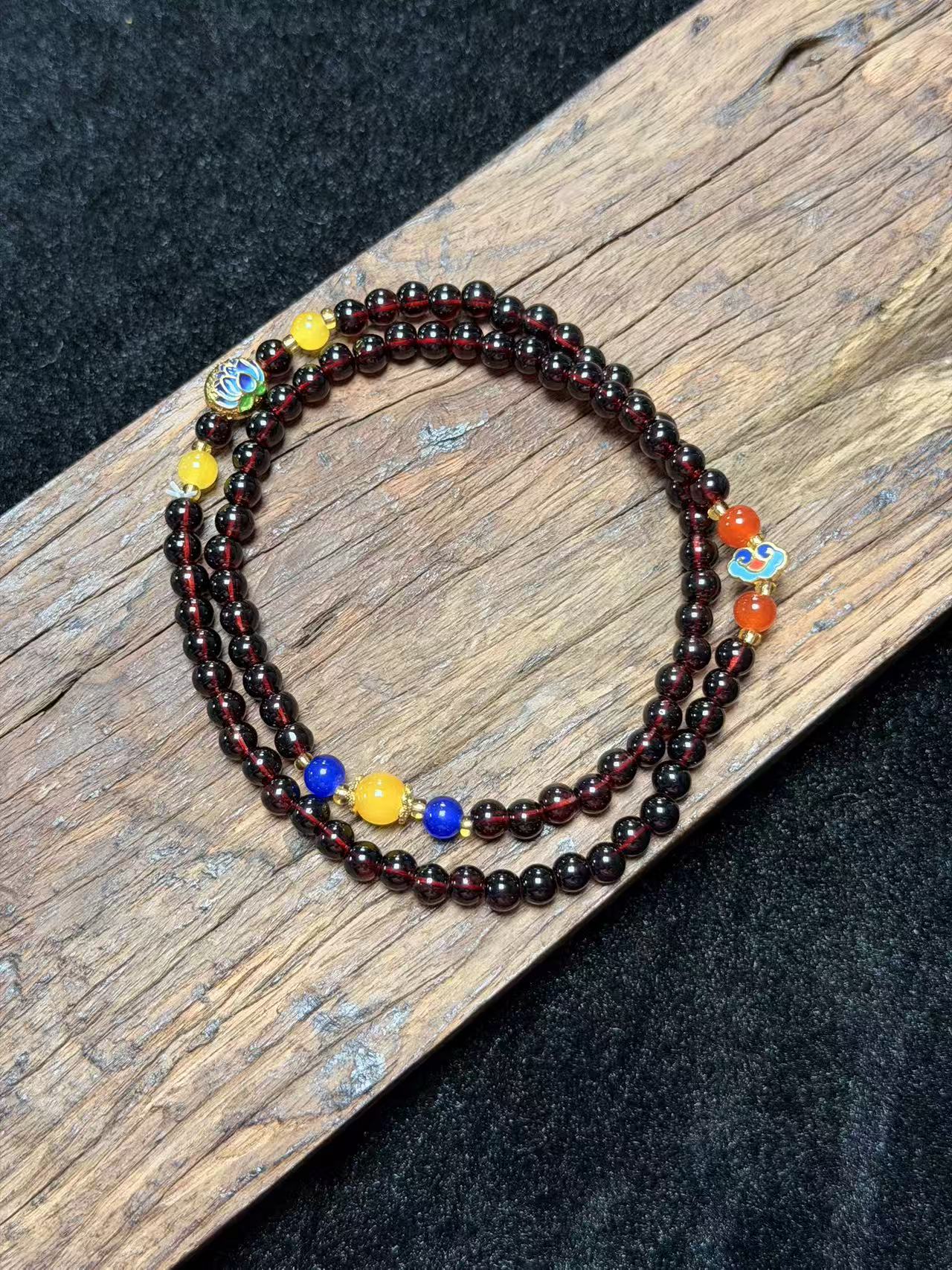 手链 矿岩石榴籽双圈手串祥云深色