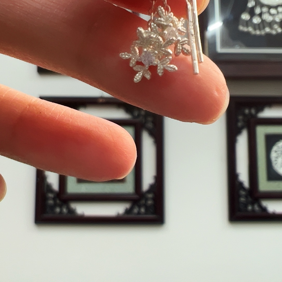 无足银雪花耳线1