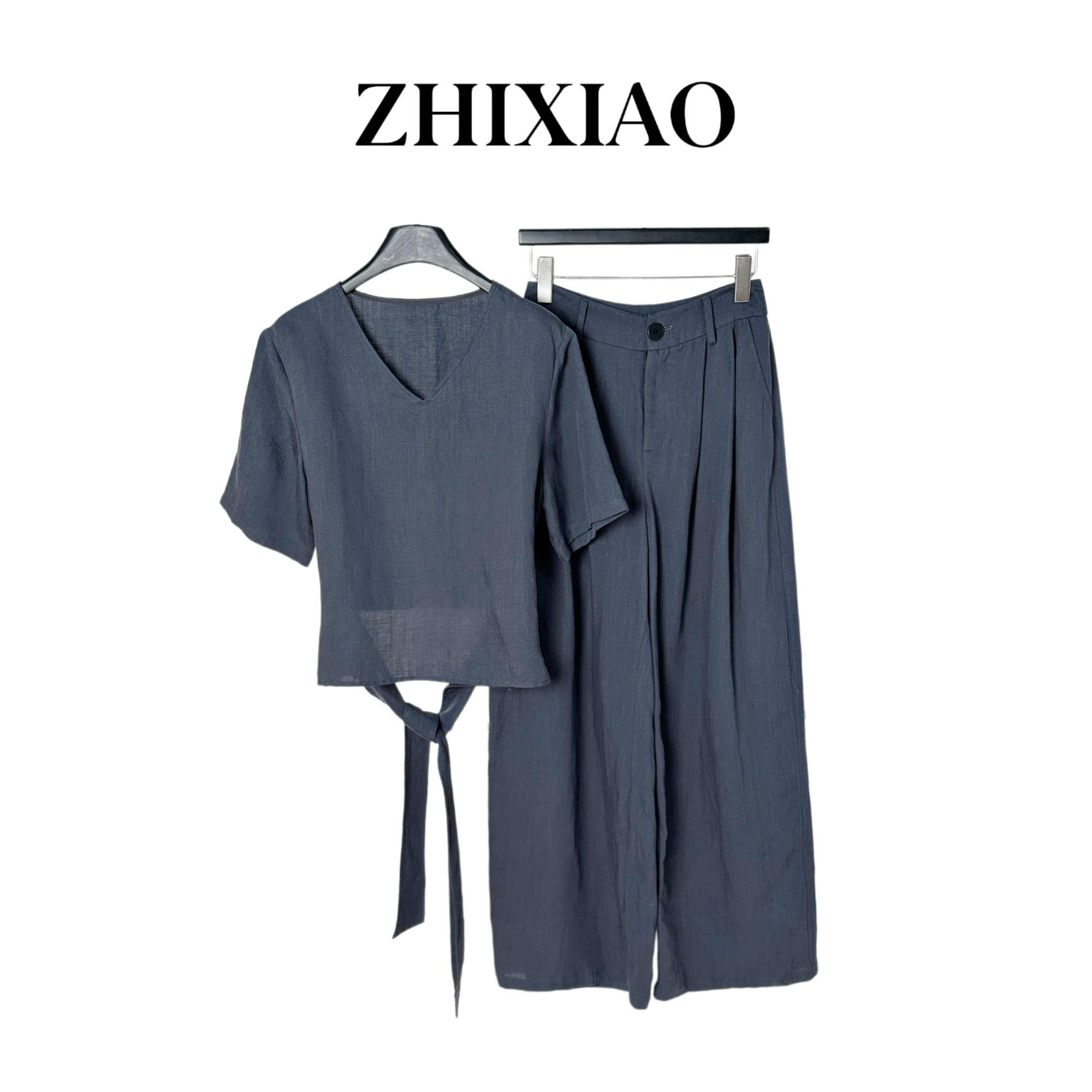 【ZHIXIAO】夏季新款：V领短袖套装25152