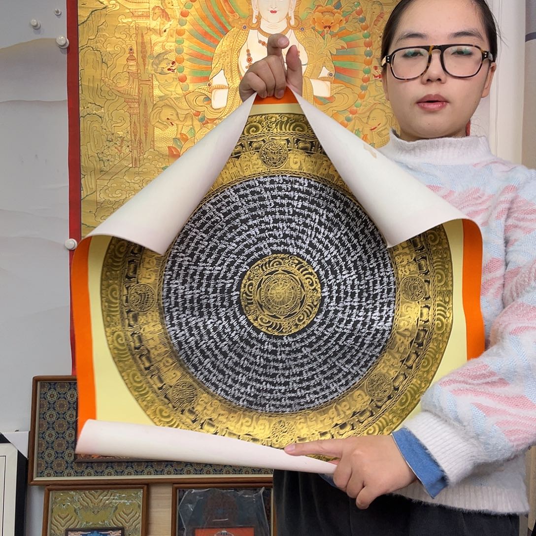 装裱画纯手绘唐卡50厘米左右六字真言