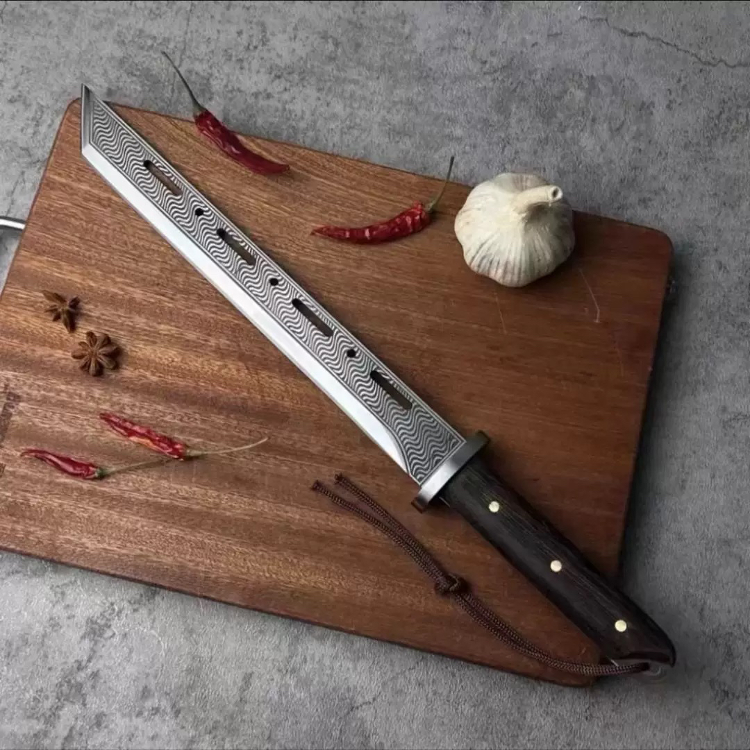 水波梅花纹龙泉手工厨具刀户外通用未开刃