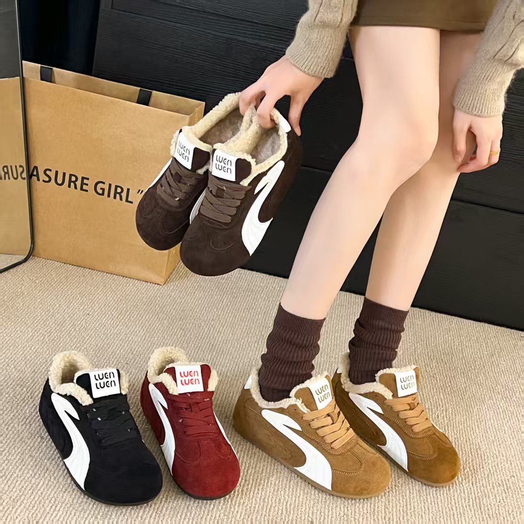 德训鞋厚绒2025年冬季复古小众女鞋时尚百搭保暖软底防滑加厚棉鞋
