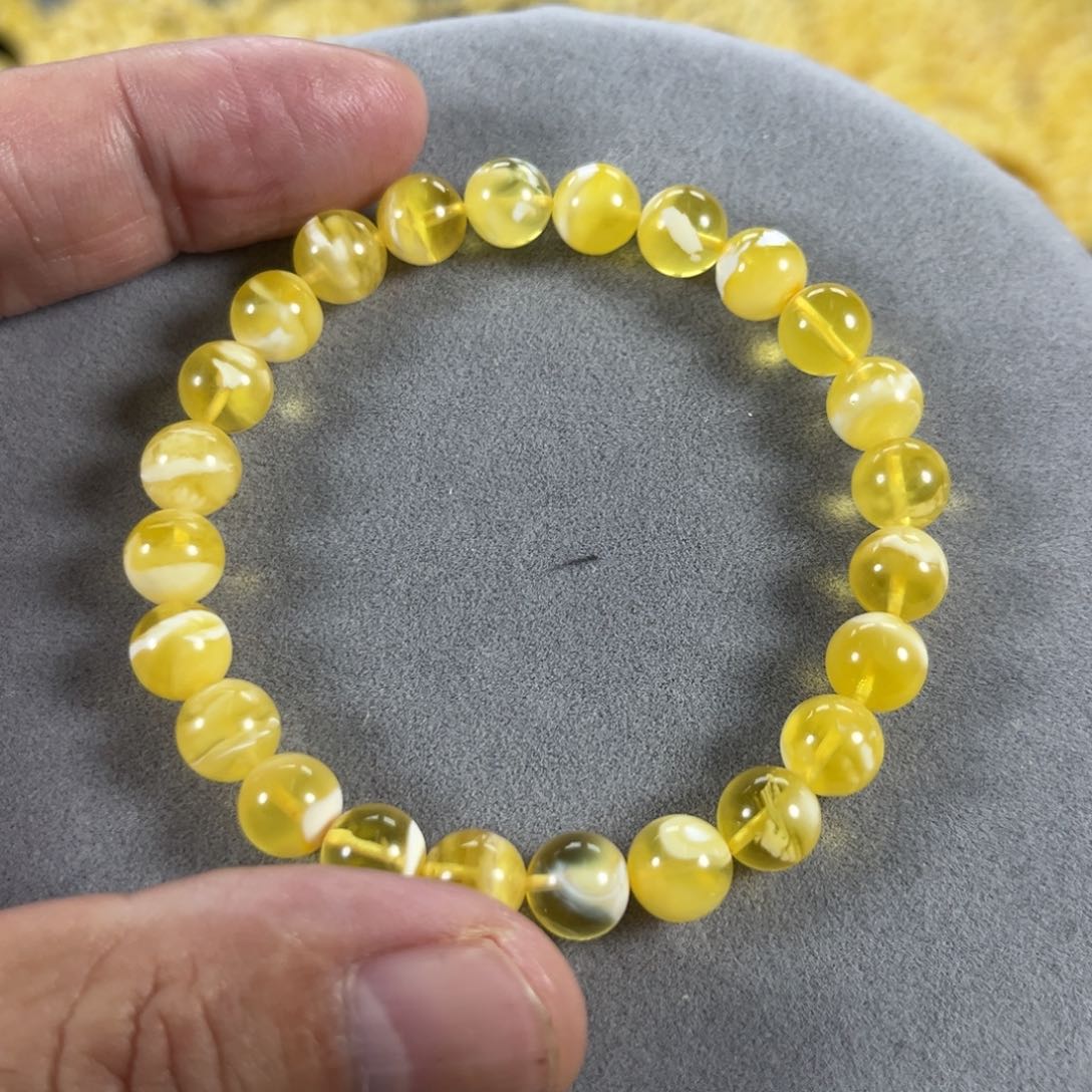蜜蜡手串未镶嵌纯天然俄料金白