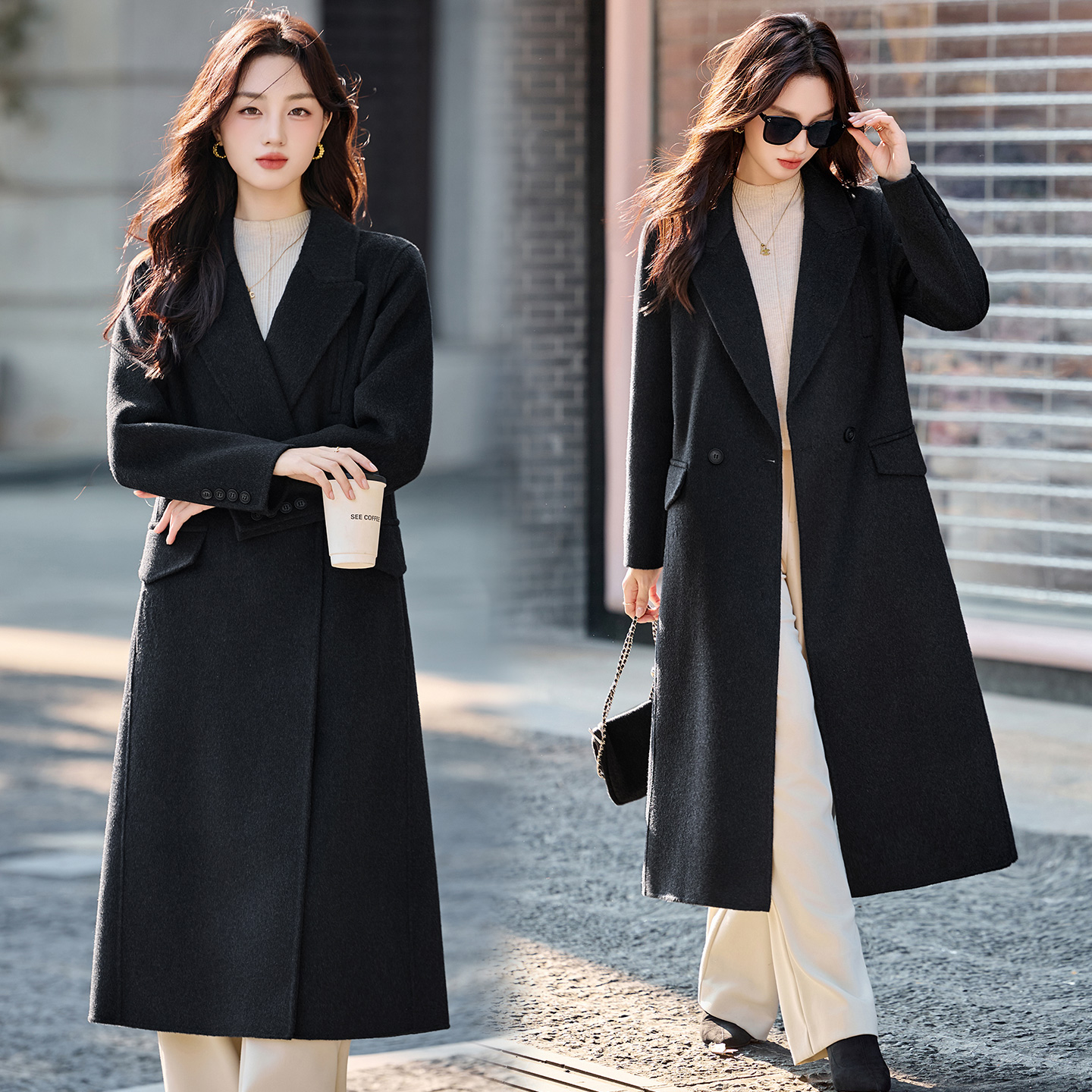 高级感双面羊毛翻领大衣女2025秋冬新款时尚气质百搭长款毛呢外套