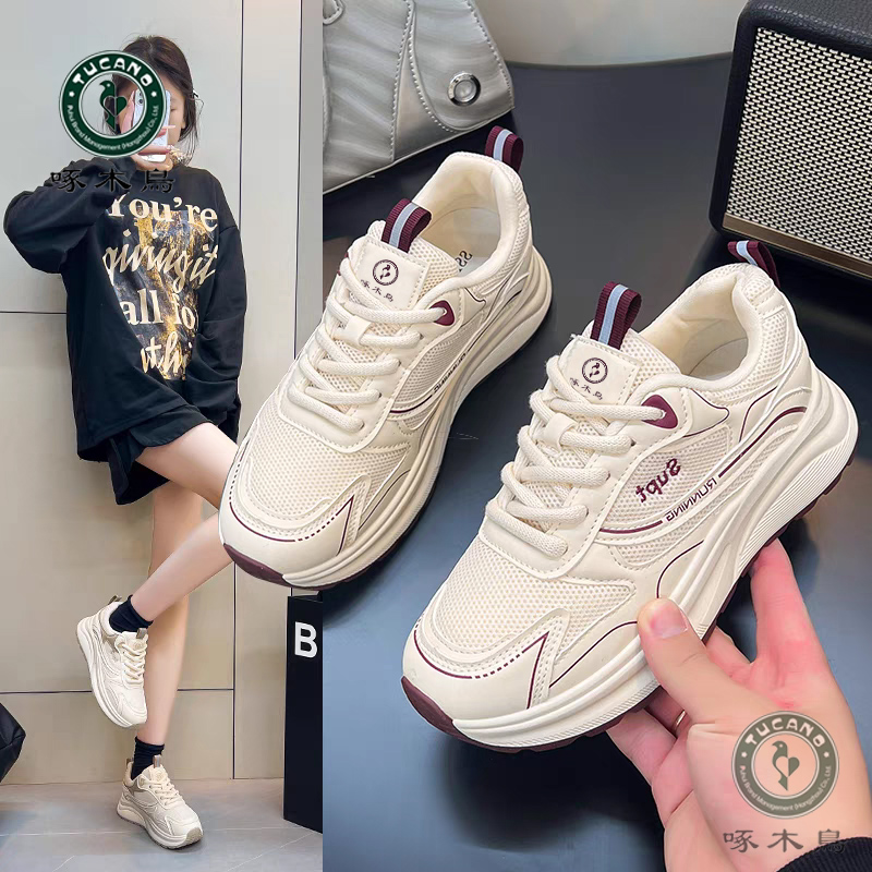 啄木鸟真皮女鞋网面透气夏款时尚百搭休闲运动鞋