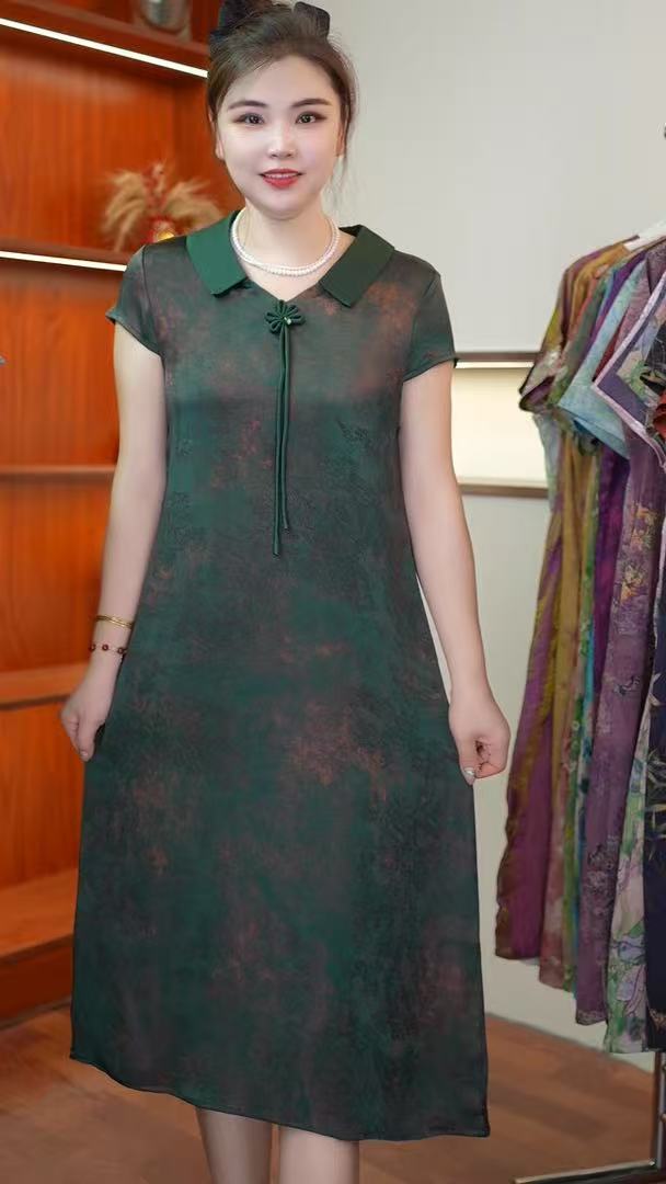 【高货娃娃领】2025夏季新款时尚气质显瘦重磅桑丝连衣裙