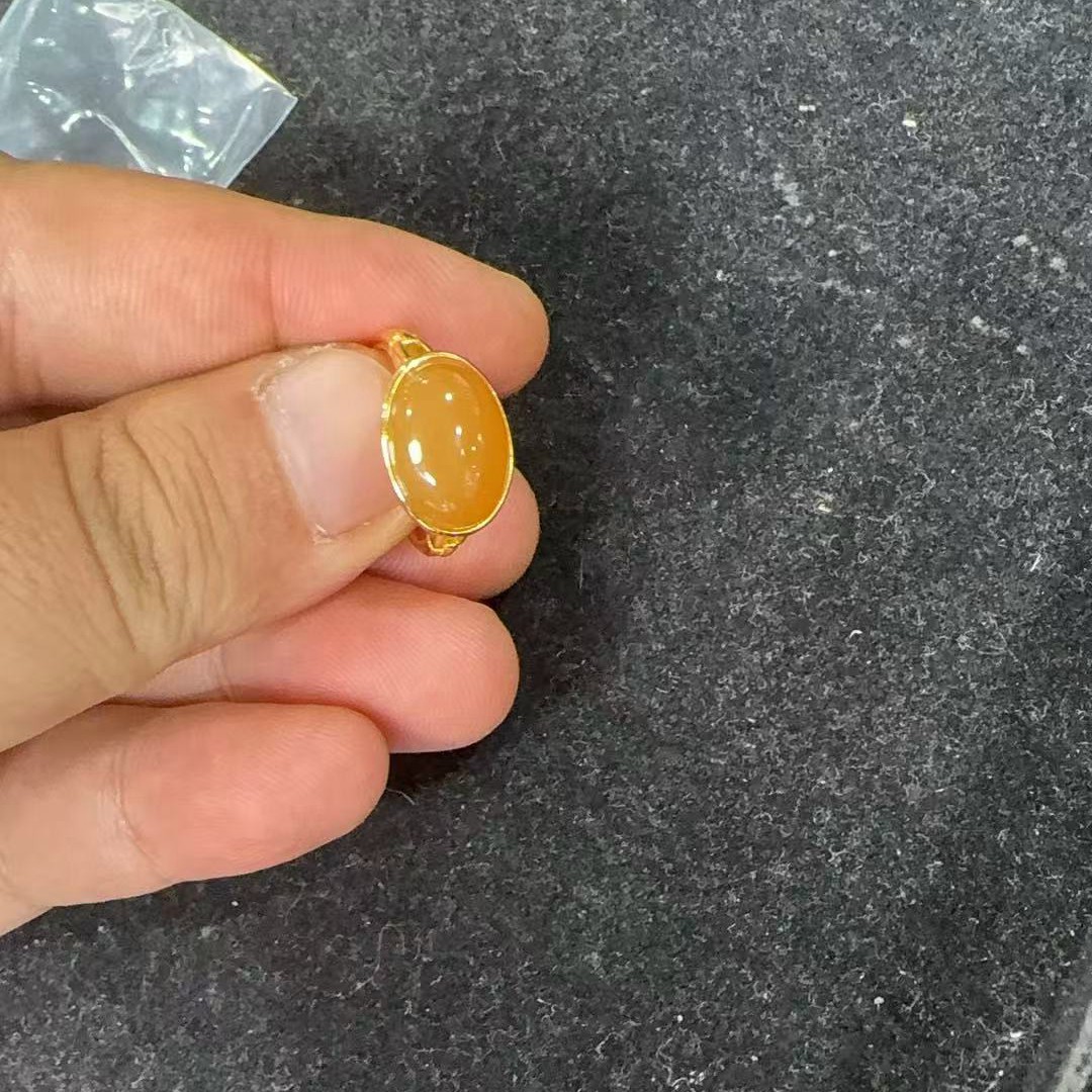 S925银和田玉糖戒指