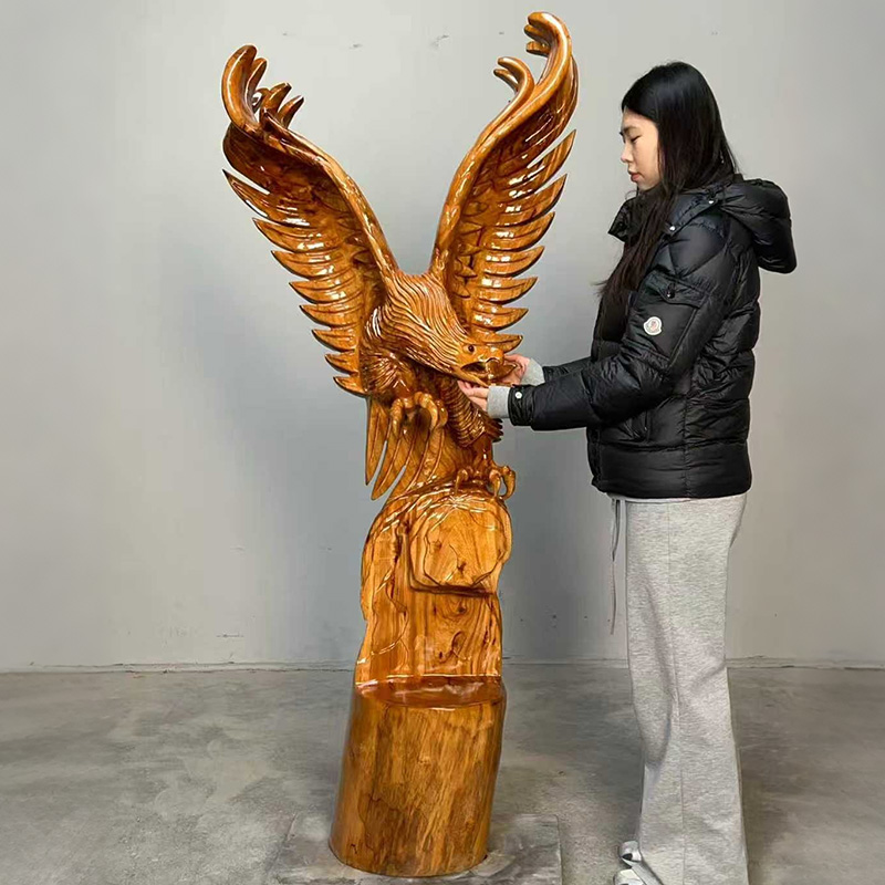 实木老鹰造型根雕花架立式落地装饰摆件民族风雕刻工艺品家用客厅