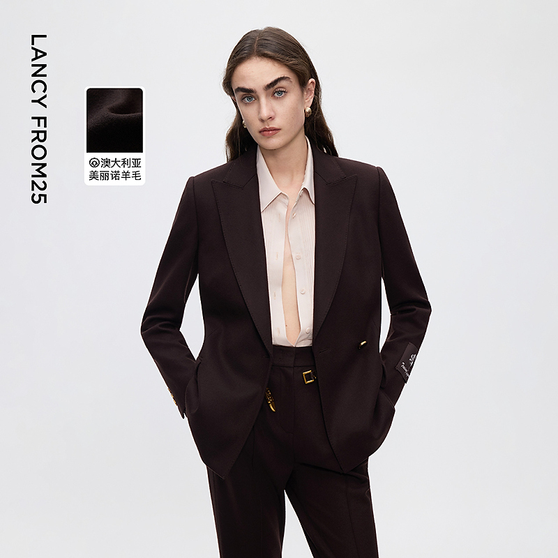 朗姿羊毛收腰显瘦老钱风西装复古优雅通勤西服女2025年冬季新款