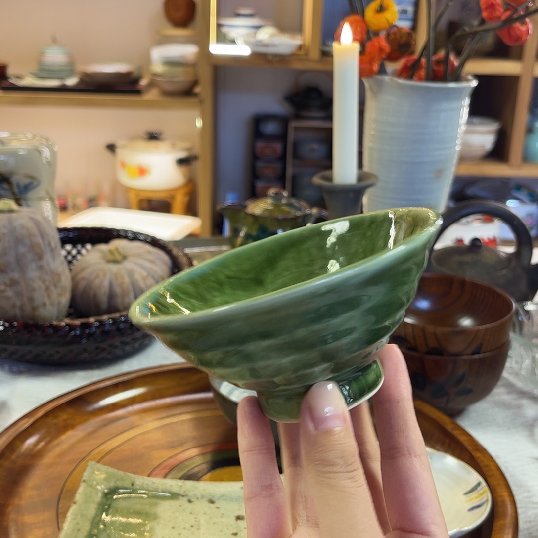 瓷片织布纹绿釉斗笠碗17