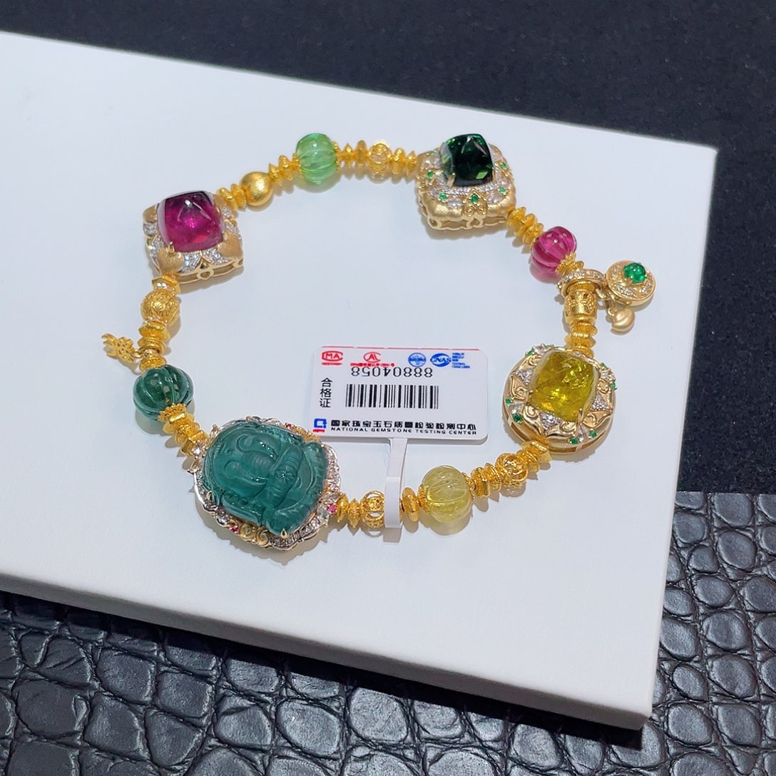 碧玺手链18K金镶嵌 多宝魔盒 设计款