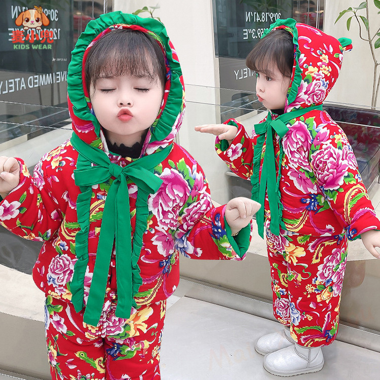 儿童女童宝宝秋冬冬季加厚加绒保暖喜庆拜年服唐装中国风童装新款
