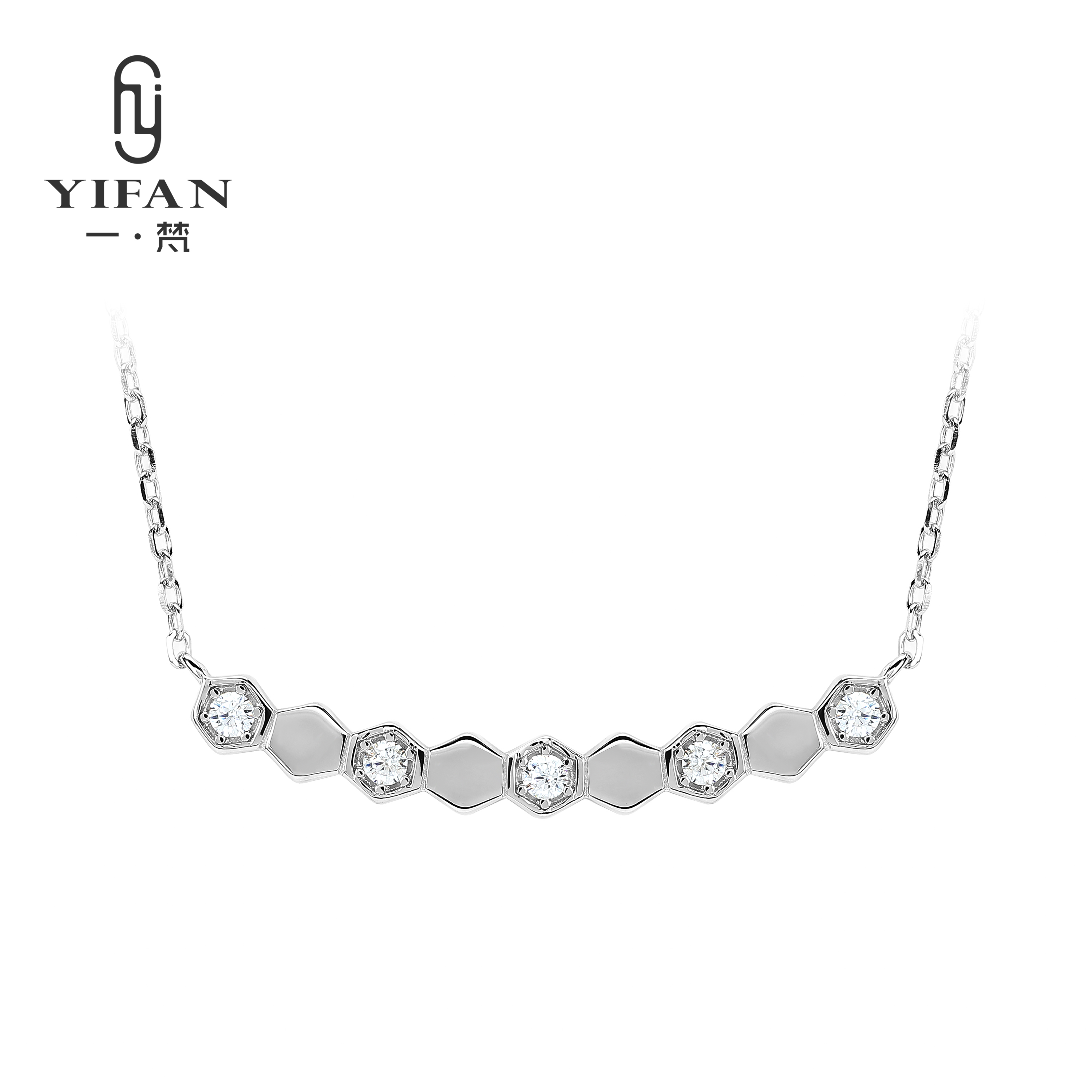 坠链均925银合成锆石  时尚百搭银色蜂巢简约项链-023