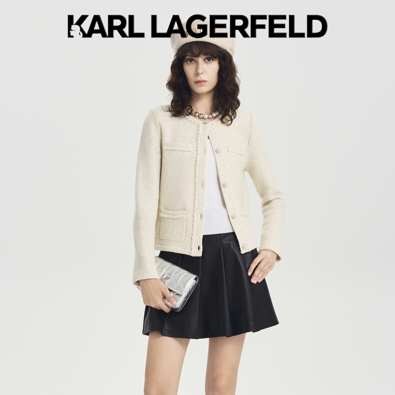 【晨粉专享价】KARLLAGERFELD亮片珍珠边小香风开衫M26E2247