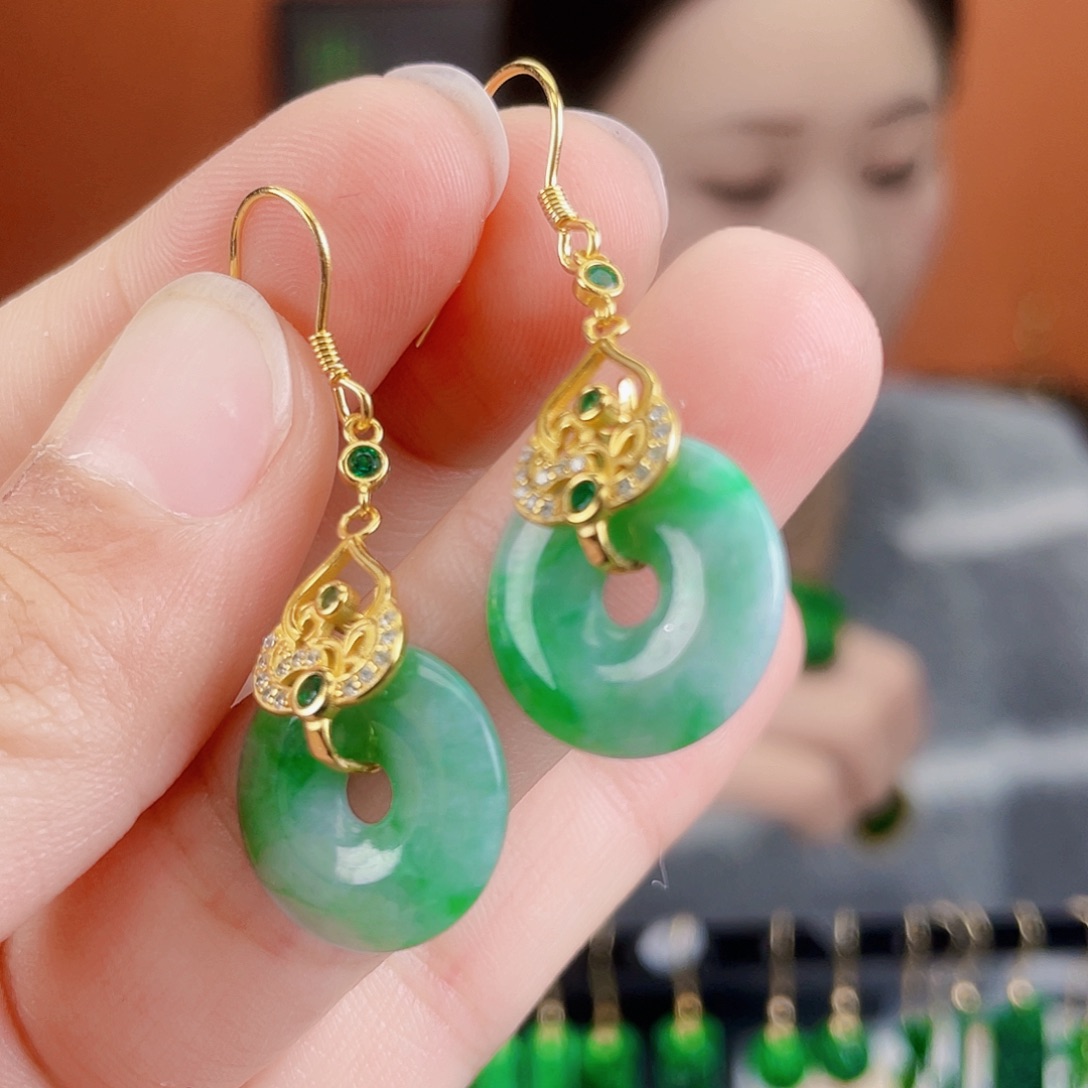 翡翠银S925镶嵌耳饰