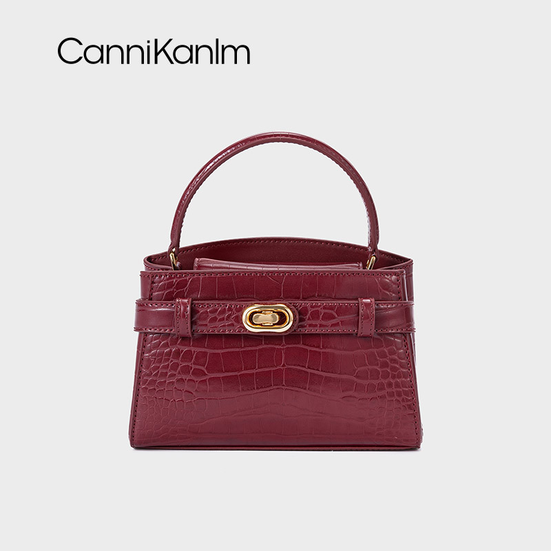 PUTISPUB/莆铺手提凯莉包女2025新款高级感复古鳄鱼纹单肩斜挎包