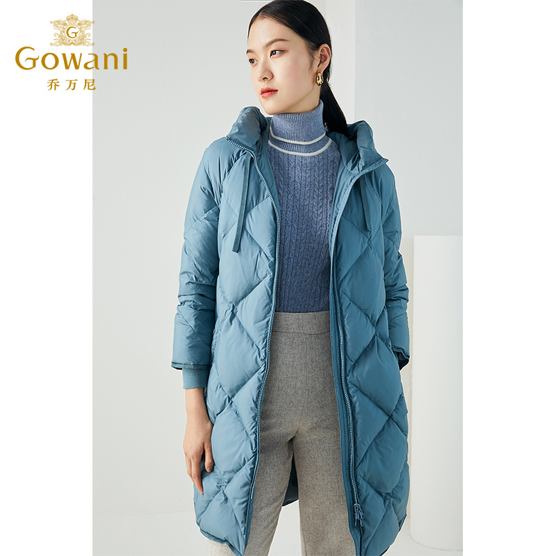 乔万尼秋冬新款保暖亲肤织带拼接宽松舒适中长款羽绒服ES4T369
